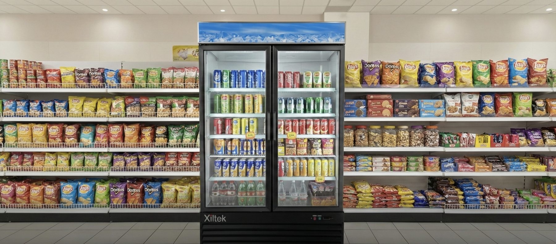 Xiltek glass door merchandiser in a convenience store