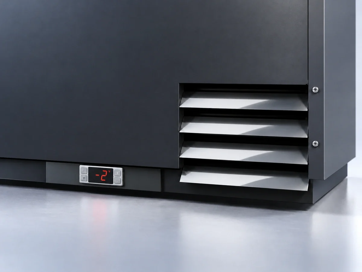Realistic digital temperature control and ventilation detail on a Xiltek glass froster