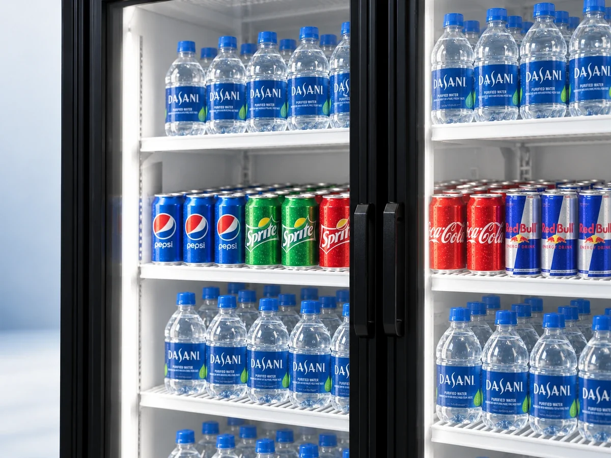 Interior lighting and beverage shelves inside a Xiltek merchandiser